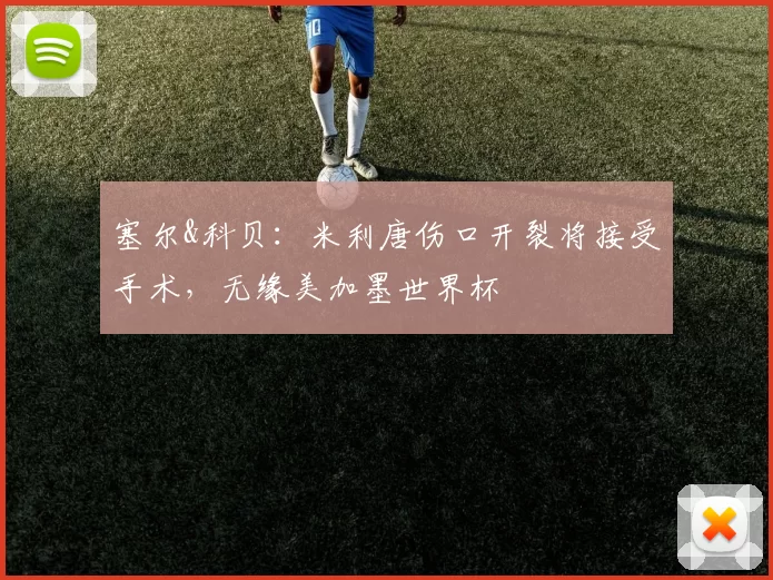 塞尔&科贝：米利唐伤口开裂将接受手术，无缘美加墨世界杯